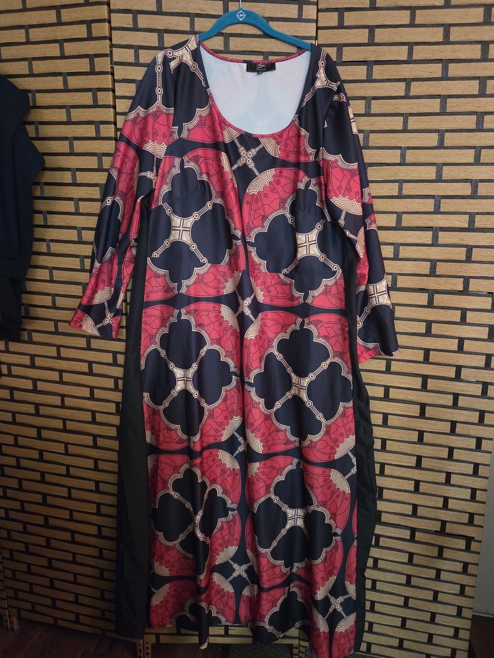 Studio Y Black and Pink Printed Midi Dress